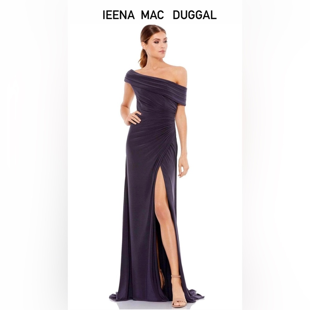 leena for Mac Duggal - 26517 Off-Shoulder Neckline
High Slit Simple Prom Gown